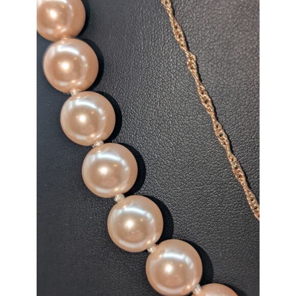 Kenneth J. Lane 12 mm Pink Faux Pearl & Floating CZ Rose Tone Necklaces - Picture 3 of 7